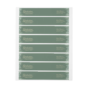 Dark Sage Green Botanical Graduation Address Label