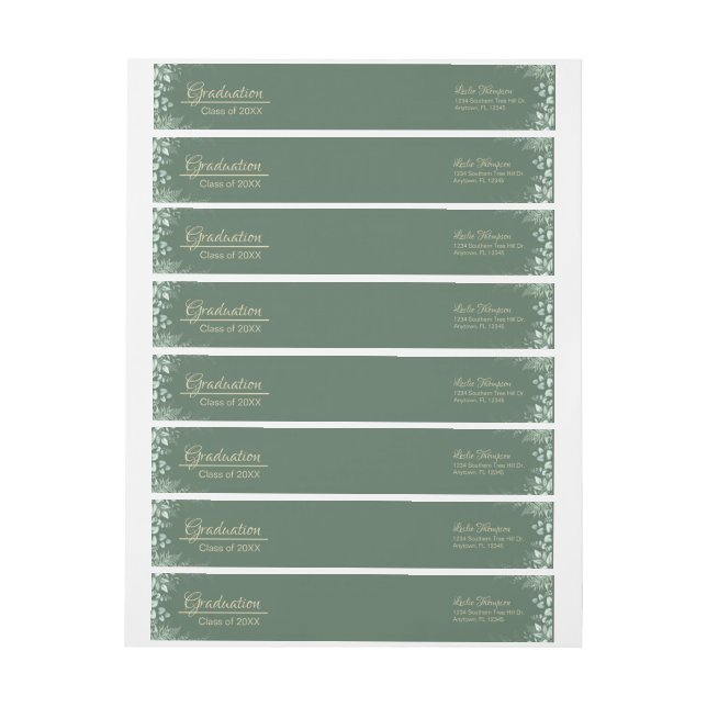 Dark Sage Green Botanical Graduation Address Label (Sheet)