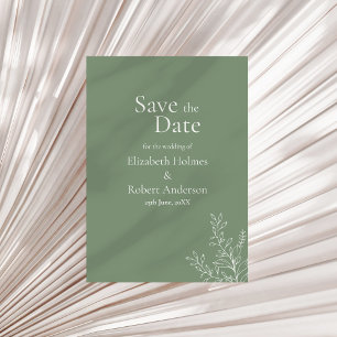Dark Sage Green Botanical Save the Date Invitation