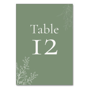 Dark Sage Green Botanical Table Number