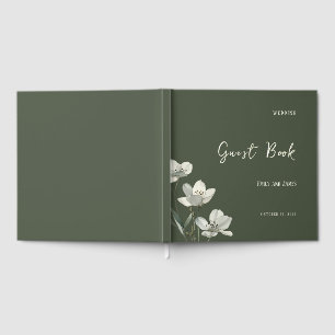 Dark Sage Green Botanical Wedding Guest Book