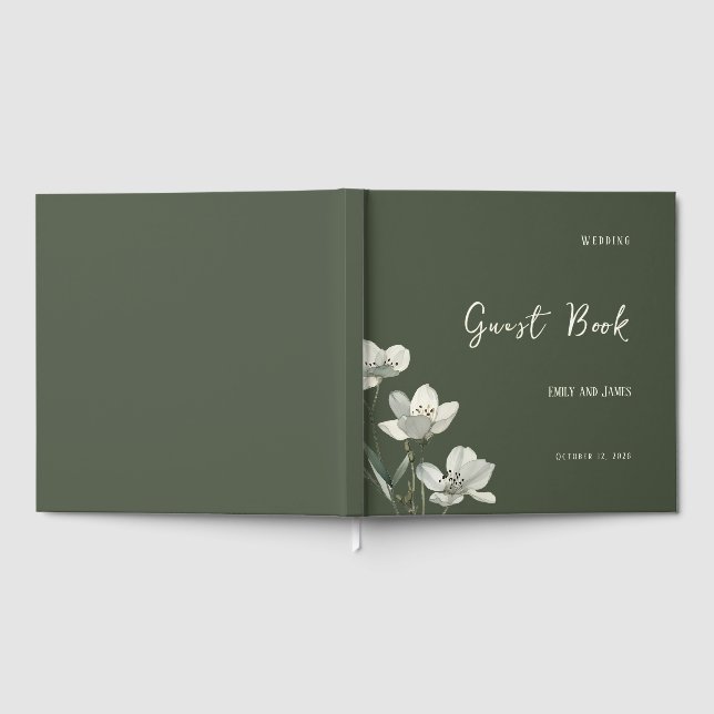 Dark Sage Green Botanical Wedding Guest Book (Full)