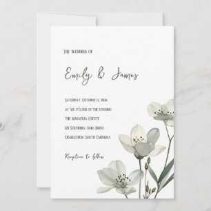 Dark Sage Green Botanical Wedding Invitation