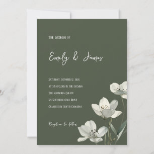 Dark Sage Green Botanical Wedding Invitation