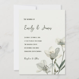 Dark Sage Green Botanical Wedding Invitation
