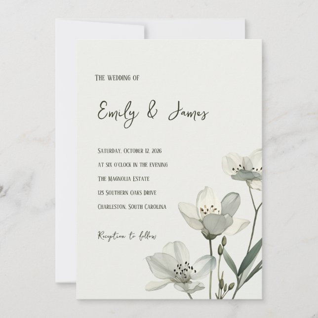 Dark Sage Green Botanical Wedding Invitation (Front)
