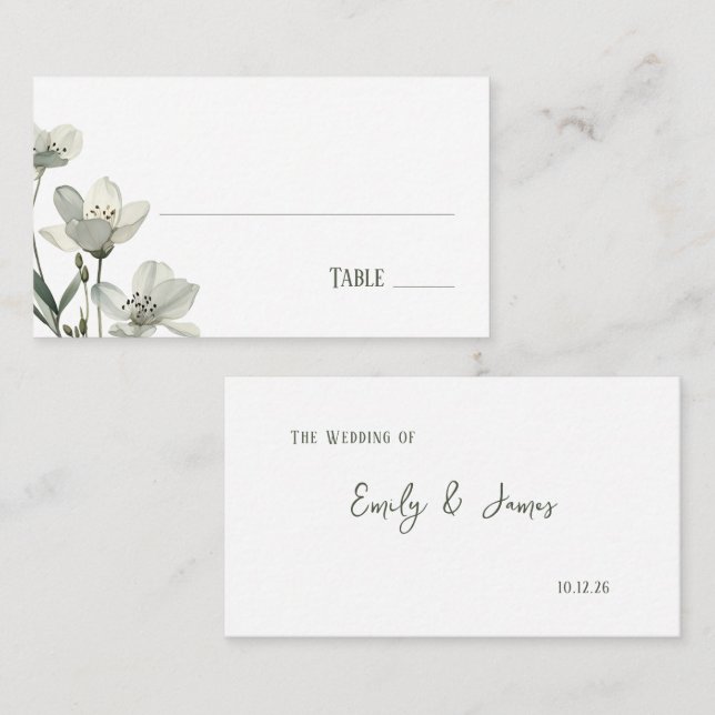 Dark Sage Green Botanical Wedding Place Card (Front/Back)