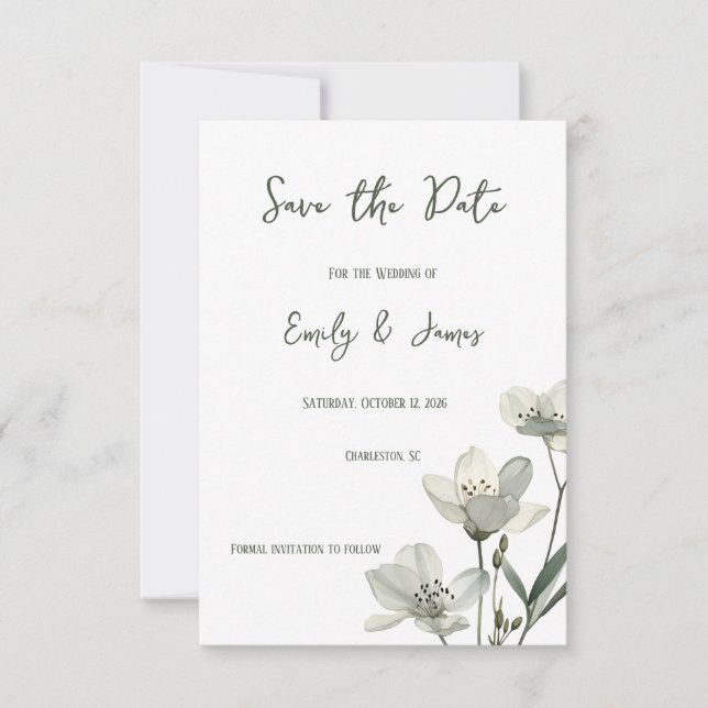 Dark Sage Green Botanical Wedding Save The Date (Front)
