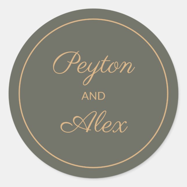 Dark Sage Green Bride Groom Name Envelope Gift Bag Classic Round Sticker (Front)