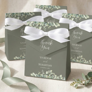 Dark Sage Green Eucalyptus Greenery Floral Wedding Favour Box