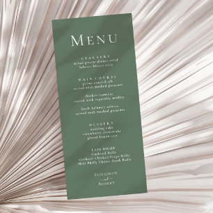 Dark Sage Green Modern Minimalist Wedding Menu