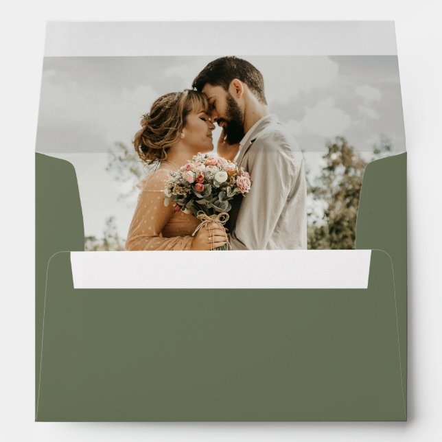 Dark Sage Green Photo Wedding Envelope (Back (Bottom))