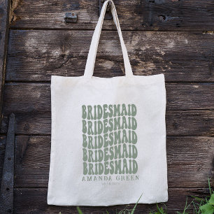 Dark Sage Green Retro Personalised Bachelorette Tote Bag