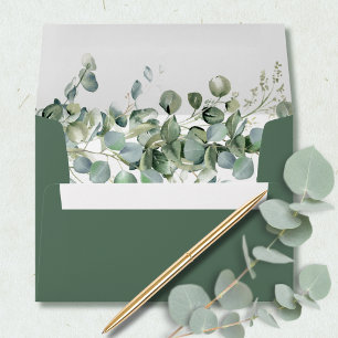 Dark Sage Green Watercolor Eucalyptus Leaves Envelope