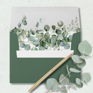 Dark Sage Green Watercolor Eucalyptus Leaves Envelope