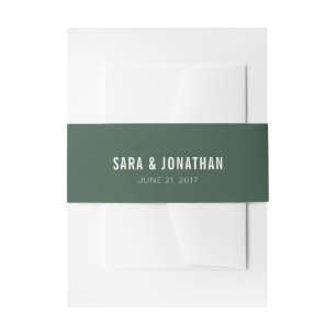 Dark Sage Green White Text Wedding Invitation Belly Band