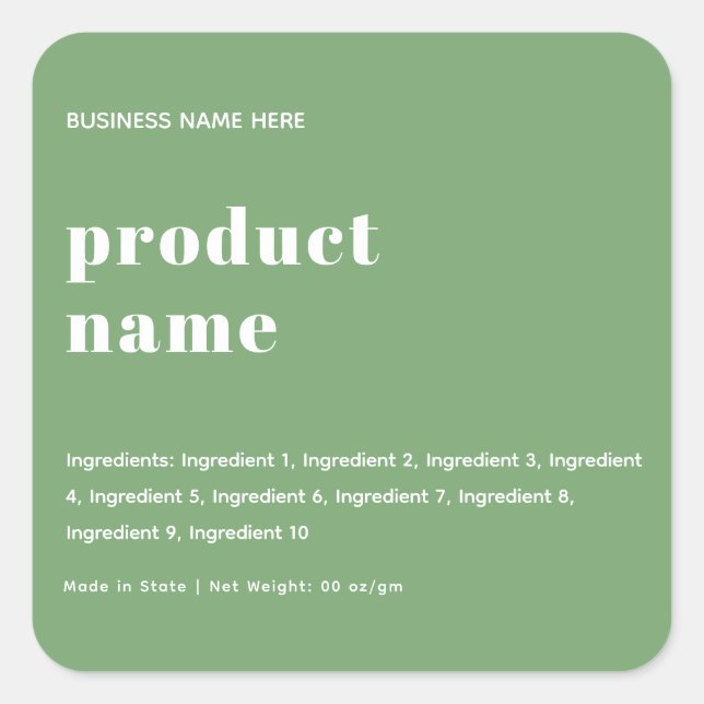 Dark Sage Modern, Minimalist Product Label (Front)
