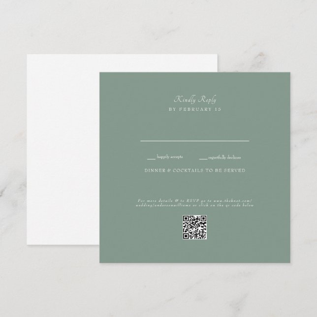Dark Sage Wedding QR Code RSVP Flat Card (Front/Back)