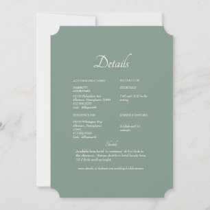 Dark Sage White Hydrangea Floral Wedding Detail Invitation