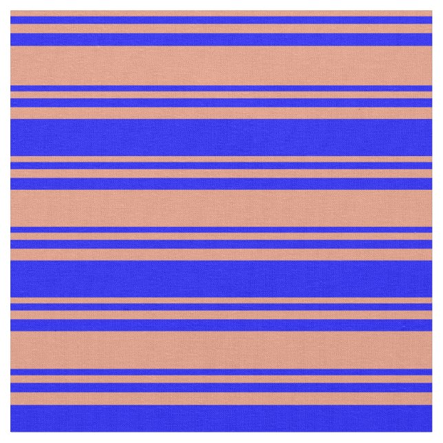 Dark Salmon and Blue Coloured Lines Fabric (Close Up)