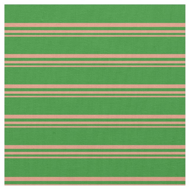 Dark Salmon and Forest Green Coloured Stripes Fabric (Close Up)