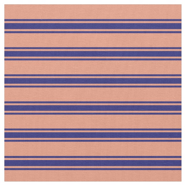 Dark Salmon and Midnight Blue Coloured Lines Fabric (Close Up)
