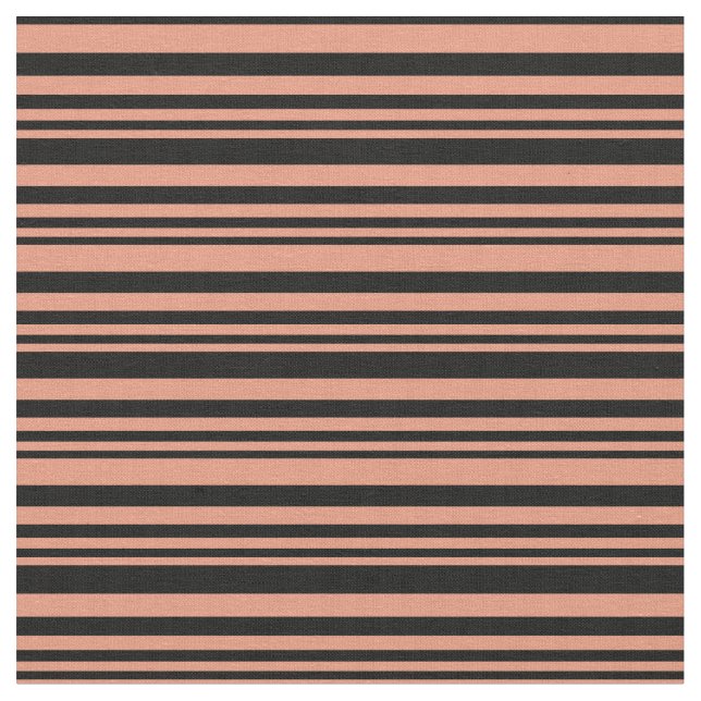 Dark Salmon & Black Lines Pattern Fabric (Close Up)