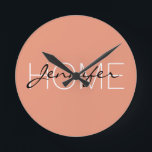 Dark salmon color home monogram round clock<br><div class="desc">Dark salmon color home monogram. Please Select Customize. Remove or change Information prior to purchase. Design is available on other products.</div>