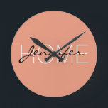 Dark salmon color home monogram round clock<br><div class="desc">Dark salmon color home monogram. Please Select Customize. Remove or change Information prior to purchase. Design is available on other products.</div>