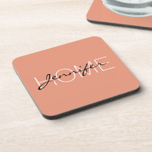 Dark salmon colour home monogram coaster
