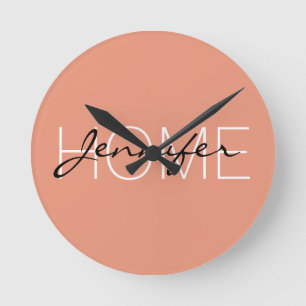Dark salmon colour home monogram round clock