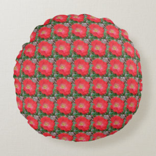 dark salmon coloured old fashion rose round cushion