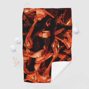 Dark salmon or coral destroyed, black background golf towel