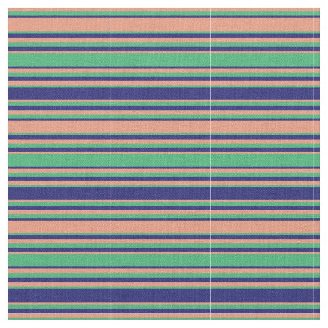 Dark Salmon, Sea Green & Midnight Blue Pattern Fabric (Close Up)