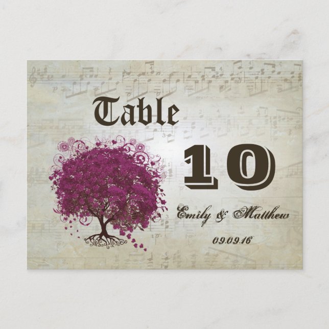 Dark Sangria Heart Leaf Tree Table Number Postcard (Front)