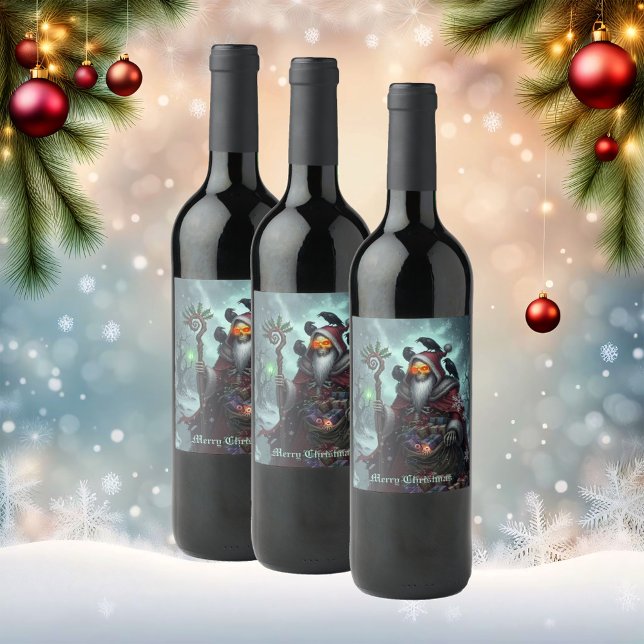 Dark Santa of Shadows – Gothic Christmas Skeleton  Wine Label (Creator Uploaded)