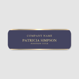 Dark Sapphire Blue Background With Golden Accent Name Tag