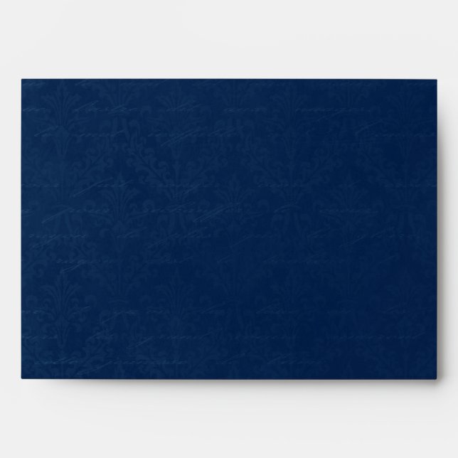 Dark Sapphire Blue Damask Custom Linen Wedding A-7 Envelope (Front)
