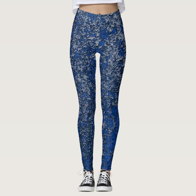 Dark Sapphire Blue Rusted Metal Texture Abstract Leggings (Front)