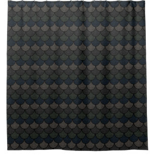 Dark Scalloped Dragon Scale Pattern Shower Curtain