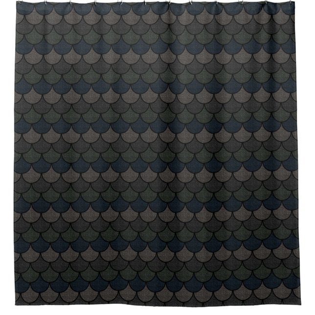 Dark Scalloped Dragon Scale Pattern Shower Curtain (Front)