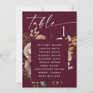 Dark Scarlet boho floral wedding seating chart Invitation