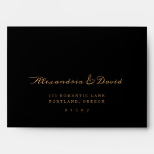 Dark Script Floral Wedding Black Envelope Liner