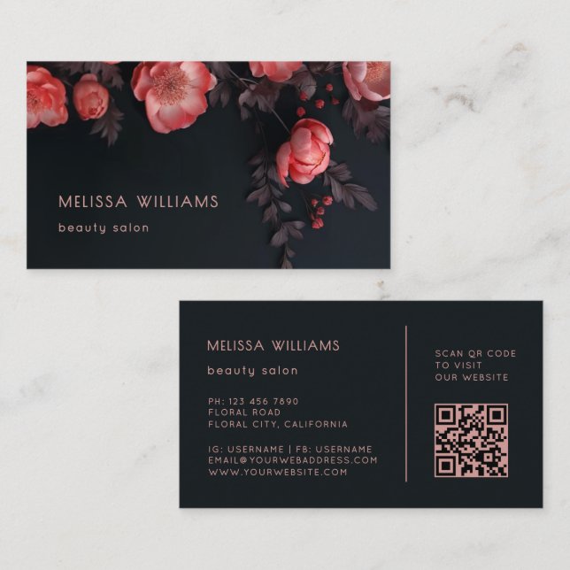 Dark Sculptural 3D Flowers Business Card (Front/Back)