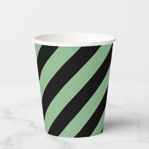 Dark Sea Green and Black Large Diagonal Stripes Paper Cups