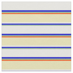 Dark Sea Green, Blue, Mint Cream, Tan & Red Lines Fabric