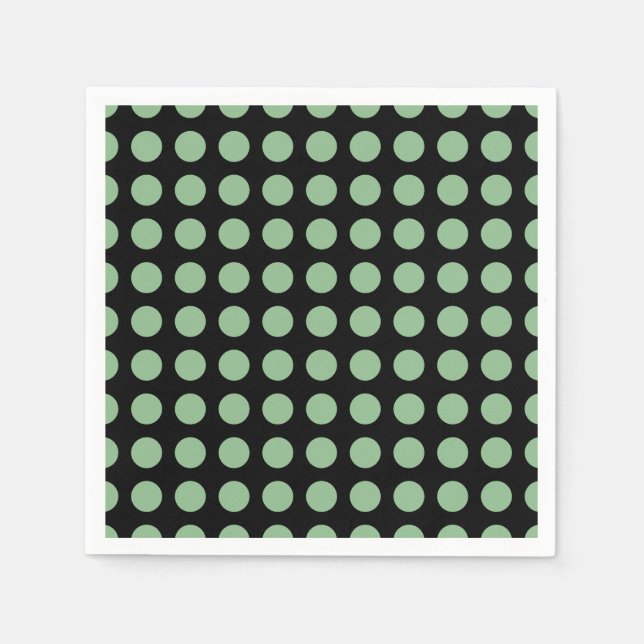 Dark Sea Green on Black Large H. Polka Dots Paper Napkin (Front)