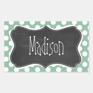 Dark Sea Green Polka Dots; Retro Chalkboard look Rectangular Sticker
