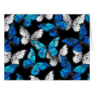 Dark Seamless Pattern with Blue Butterflies Morpho