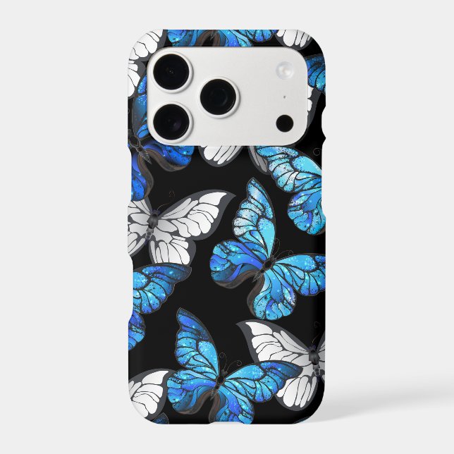 Dark Seamless Pattern with Blue Butterflies Morpho (Back)